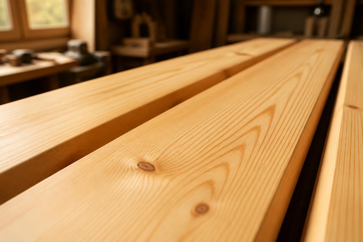 Smooth planed pine wood planks showing natural grain